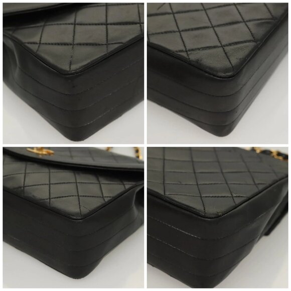 CHANEL Matelasse Chain Shoulder Bag Lamb Skin Black Gold CC Auth - Picture 15 of 16